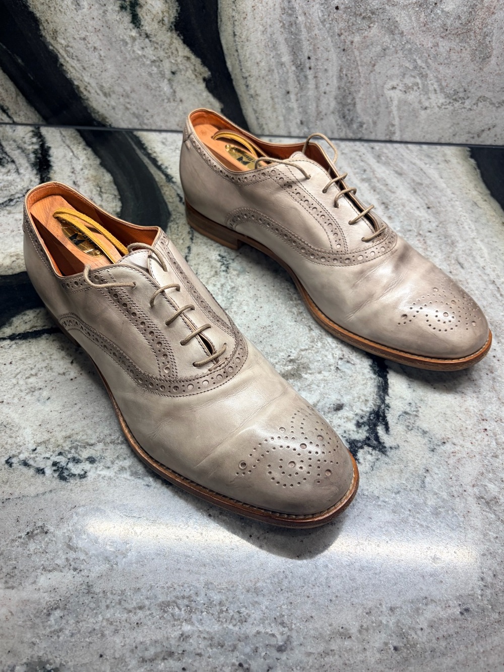 Santoni Gray Museum Calf Wingtip Oxfords EU 41 US 8 Handmade Italy